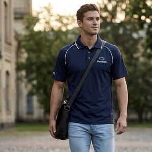 Penn State Vintage Navy Blue SS Polo White Trim Shirt Men XL Heavy Cotton